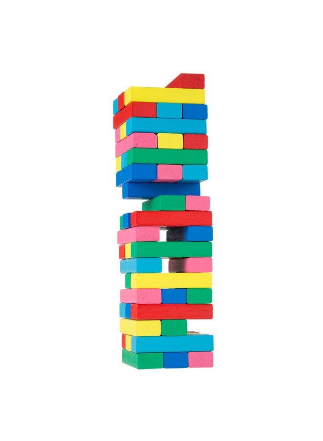 Hey! Play! Classic Wooden Blocks Stacking Game with Colored Wood and Carrying Bag for Indoor and Outdoor Play for Adults, Kids, Boys and Girls, 48 Blocks - Image 1