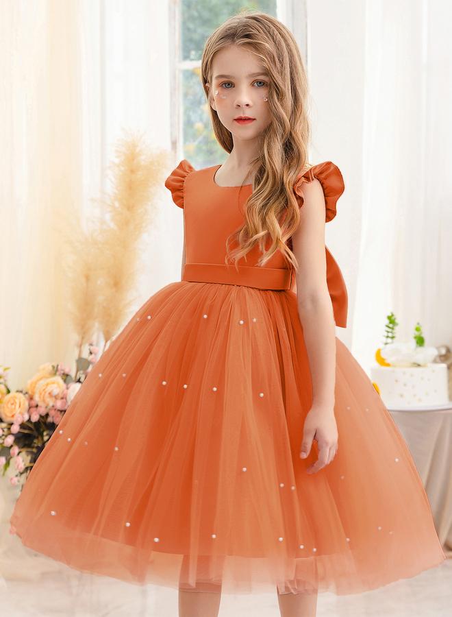 Take Two Girls Solid Bow Tie Deep V-Back Princess Party Dress - Image 5