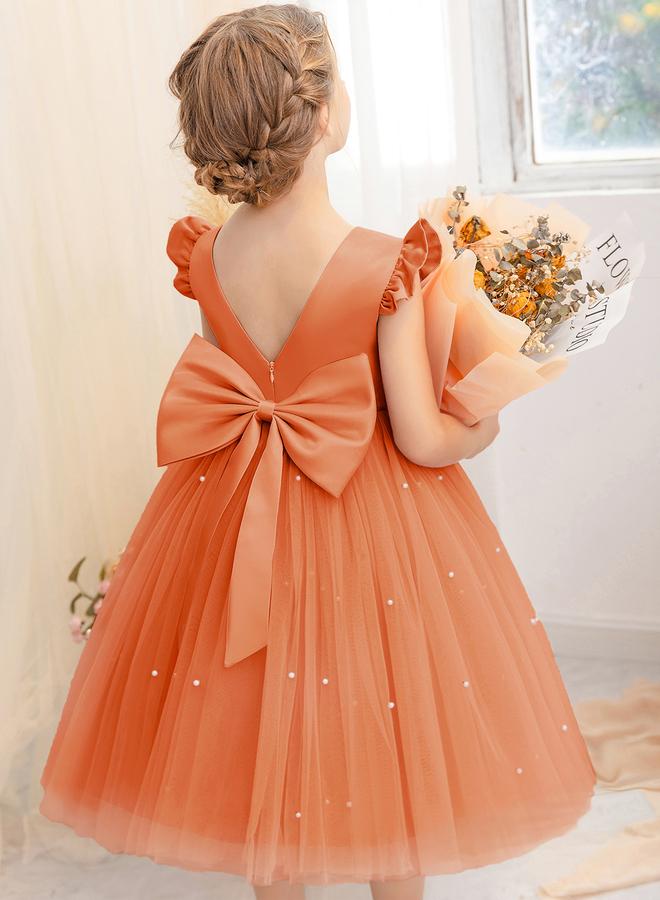 Take Two Girls Solid Bow Tie Deep V-Back Princess Party Dress - Image 2