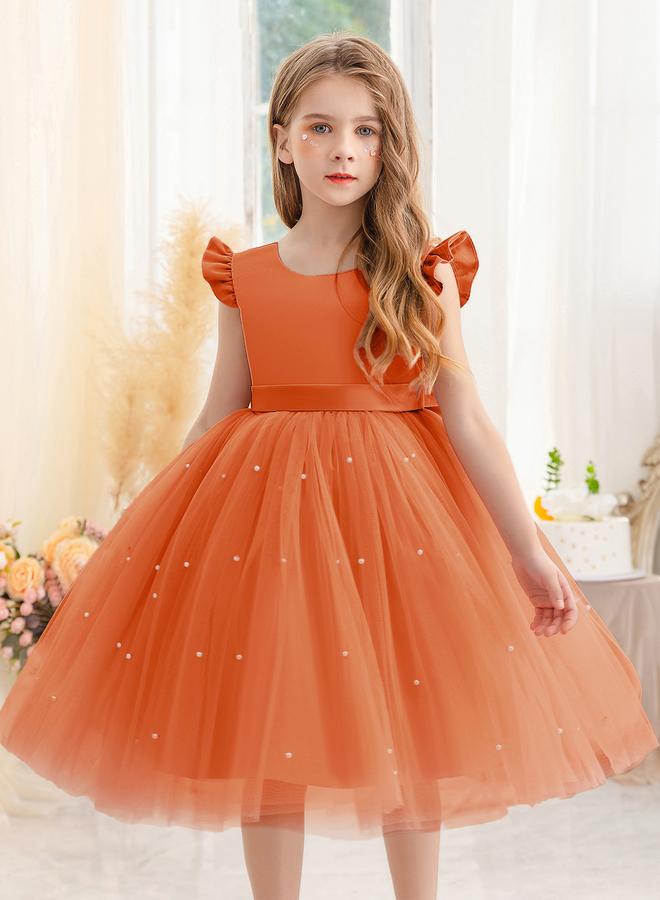 Take Two Girls Solid Bow Tie Deep V-Back Princess Party Dress - Image 1