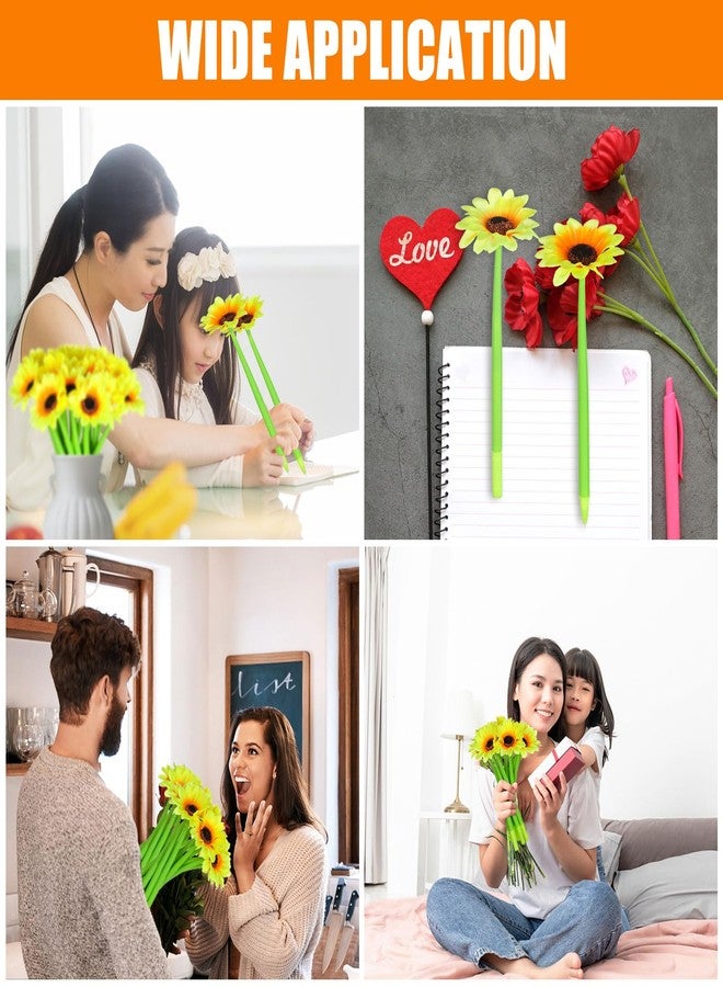 CoscosX 28 Pcs Sunflower Pens Artificial Yellow Flowers Ballpoint Pen Black Ink Retractable Floral Pen Creative Valentine's Day Writing Pens for Office Teacher Appreciation Gift Back to School Supplie - Image 3