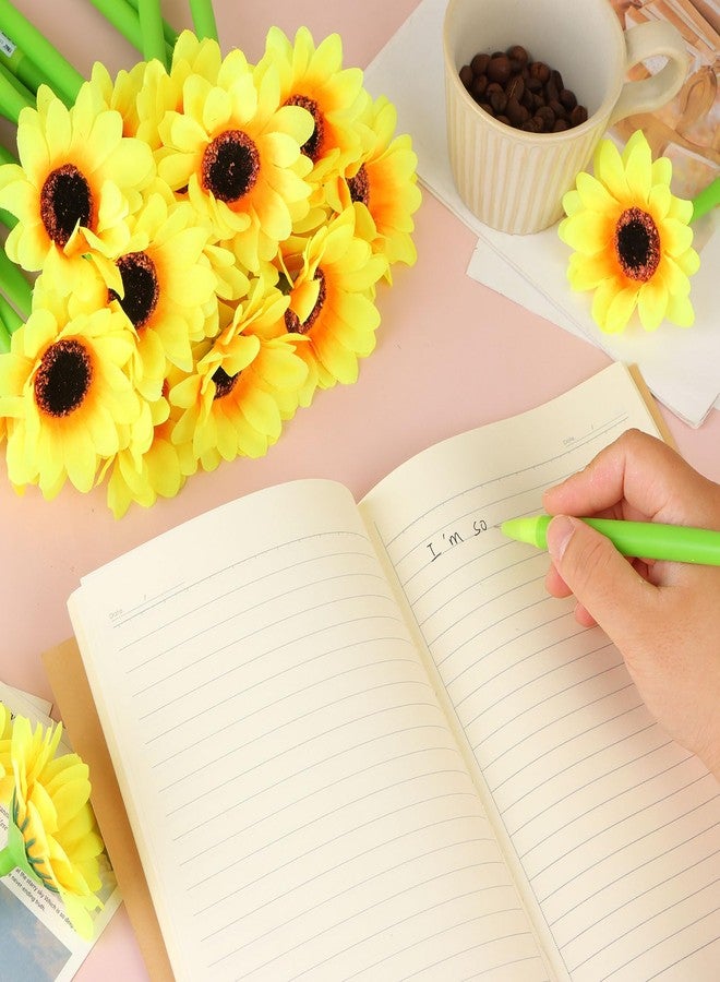 CoscosX 28 Pcs Sunflower Pens Artificial Yellow Flowers Ballpoint Pen Black Ink Retractable Floral Pen Creative Valentine's Day Writing Pens for Office Teacher Appreciation Gift Back to School Supplie - Image 5