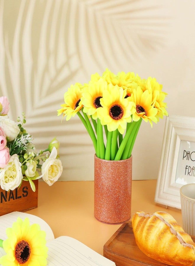 CoscosX 28 Pcs Sunflower Pens Artificial Yellow Flowers Ballpoint Pen Black Ink Retractable Floral Pen Creative Valentine's Day Writing Pens for Office Teacher Appreciation Gift Back to School Supplie - Image 4