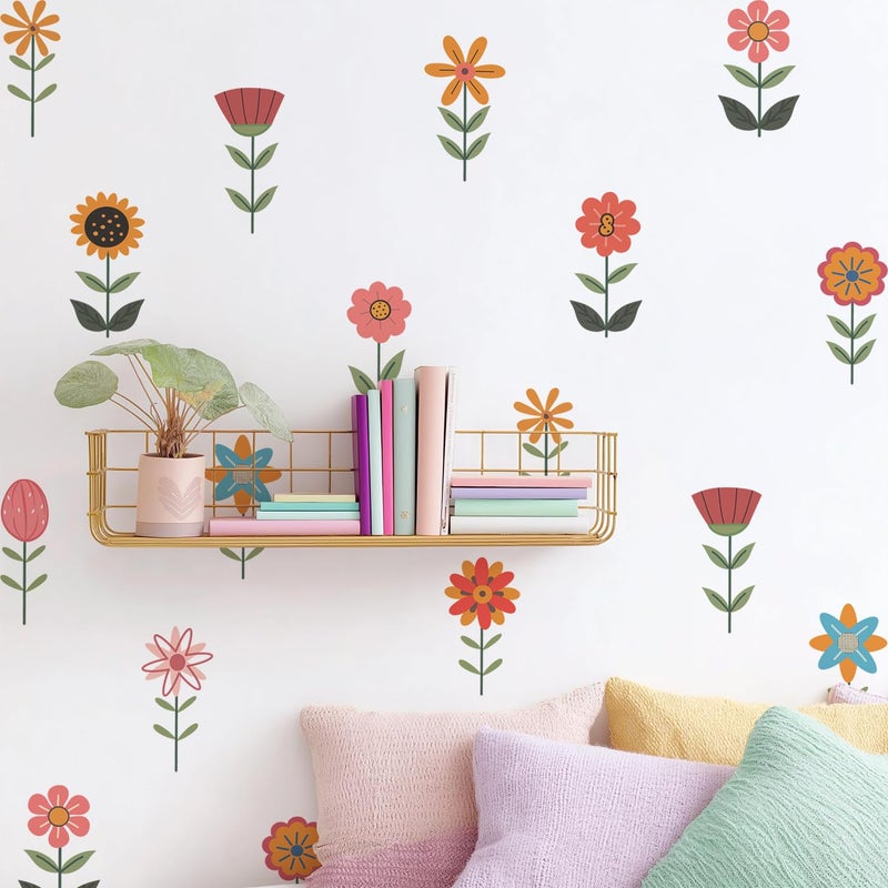 YouRfocus Boho Flower Wall Decals for Nursery & Kids Room â€“ Set of 72 Floral Wall Stickers, Removable Peel and Stick Boho Home Decor, Pastel Wall Art (12 Sheets) - Image 1