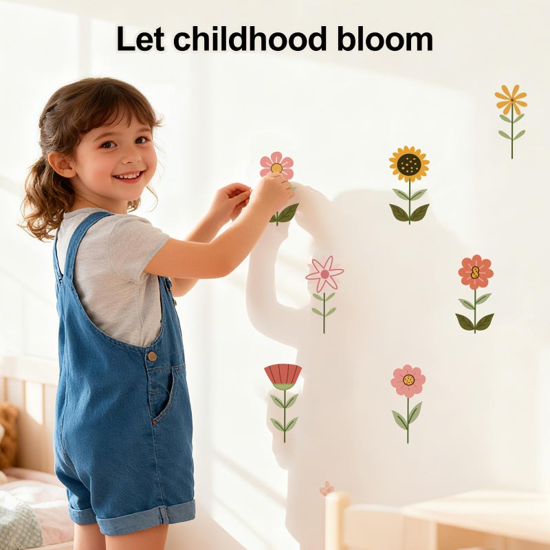 YouRfocus Boho Flower Wall Decals for Nursery & Kids Room â€“ Set of 72 Floral Wall Stickers, Removable Peel and Stick Boho Home Decor, Pastel Wall Art (12 Sheets) - Image 4