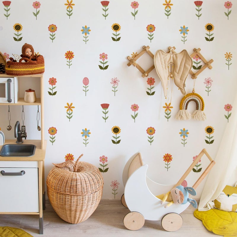 YouRfocus Boho Flower Wall Decals for Nursery & Kids Room â€“ Set of 72 Floral Wall Stickers, Removable Peel and Stick Boho Home Decor, Pastel Wall Art (12 Sheets) - Image 2