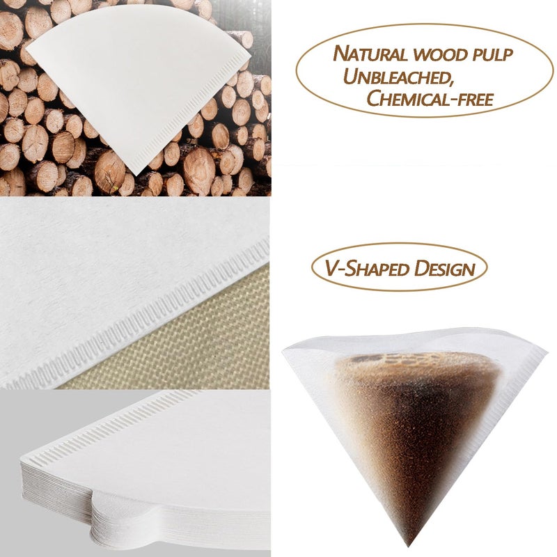 Set of Natural Unbleached Cone-Shaped Paper Coffee Filters for Pour-Over Drippers, a Disposable V60 Style Filter for a Clean Brew - Size 02, 1-4 Cups - Image 3