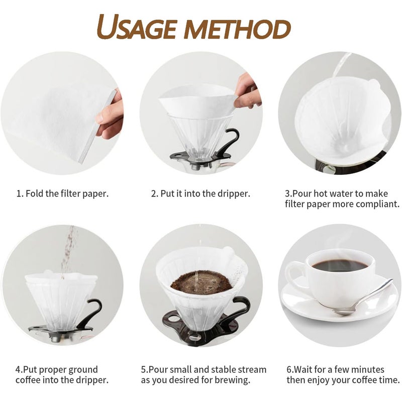 Set of Natural Unbleached Cone-Shaped Paper Coffee Filters for Pour-Over Drippers, a Disposable V60 Style Filter for a Clean Brew - Size 02, 1-4 Cups - Image 4