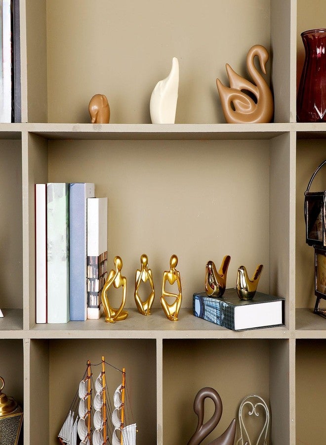 Qunclay 5 Pcs Gold Decor Accents Set Resin Thinker Statue Small Bird Figurines Abstract Decorative Modern Collectible Sculpture for Home Office Bookshelf Living Room Desktop Decor(Gold) - Image 4