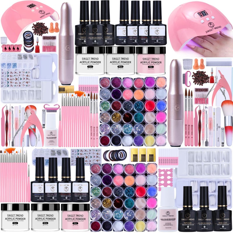 SWEET TREND Acrylic Nail Kit for Beginners: Professional Acrylic Powder Set with Everything for Starter Gel Nail Polish U V Light Nail Drill Full Tools Decoration for Home Salon Women - Image 1