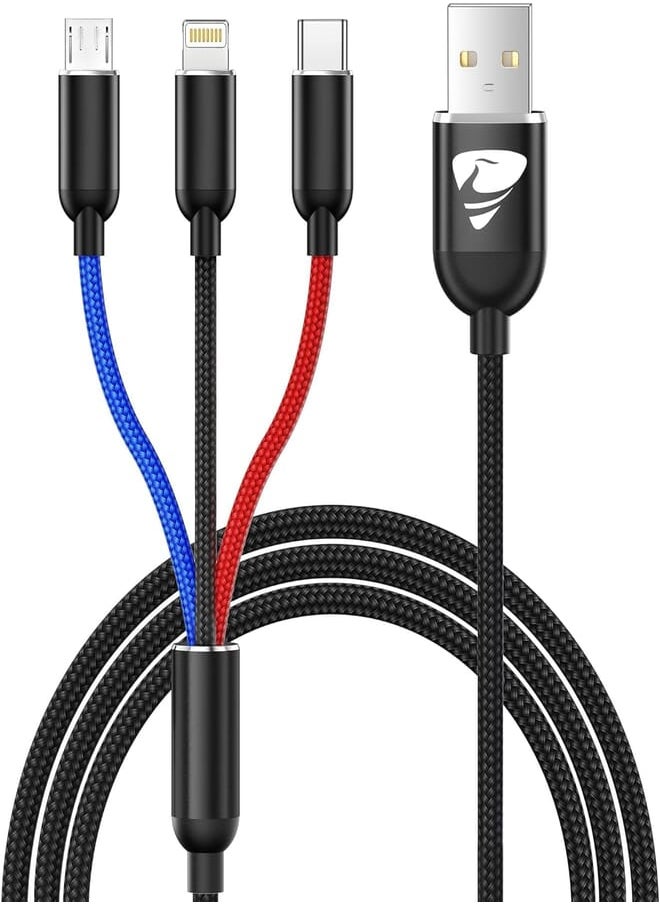 Aioneus Aioneus 3 in 1 Multi Charging Cable, 4ft USB Type C, Micro USB, Lightning, Fast Charging, Compatible with iPhone 12/11/10/SE/XR/XS/8/7/6, Samsung Galaxy S20/S10/S9/S8/S7, Android Devices 