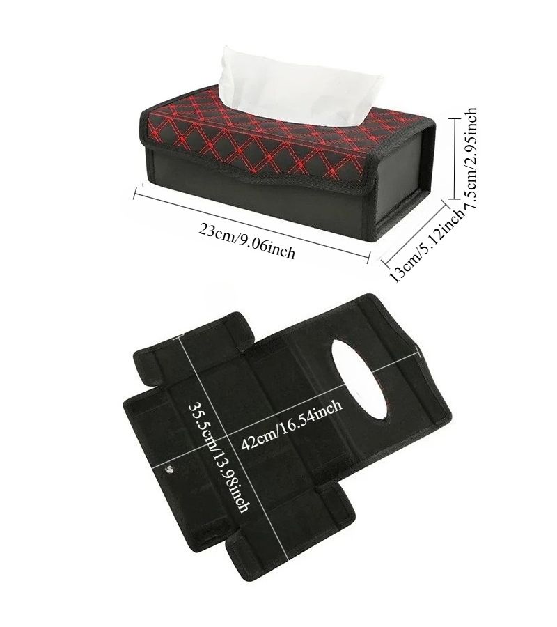 Universal Multifunction PU Leather Folding Creative Car Tissue Box Paper Towel Holder Red Interior Accessory - Image 2
