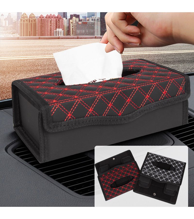 Universal Multifunction PU Leather Folding Creative Car Tissue Box Paper Towel Holder Red Interior Accessory - Image 4