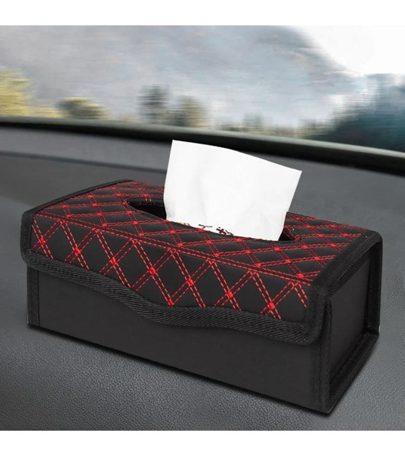 Universal Multifunction PU Leather Folding Creative Car Tissue Box Paper Towel Holder Red Interior Accessory - Image 5