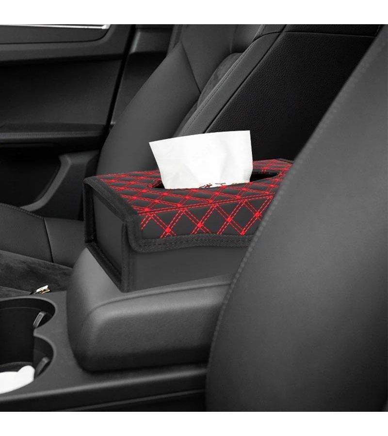 Universal Multifunction PU Leather Folding Creative Car Tissue Box Paper Towel Holder Red Interior Accessory - Image 1
