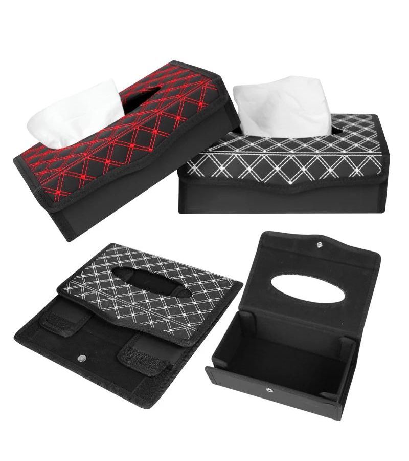 Universal Multifunction PU Leather Folding Creative Car Tissue Box Paper Towel Holder Red Interior Accessory - Image 3