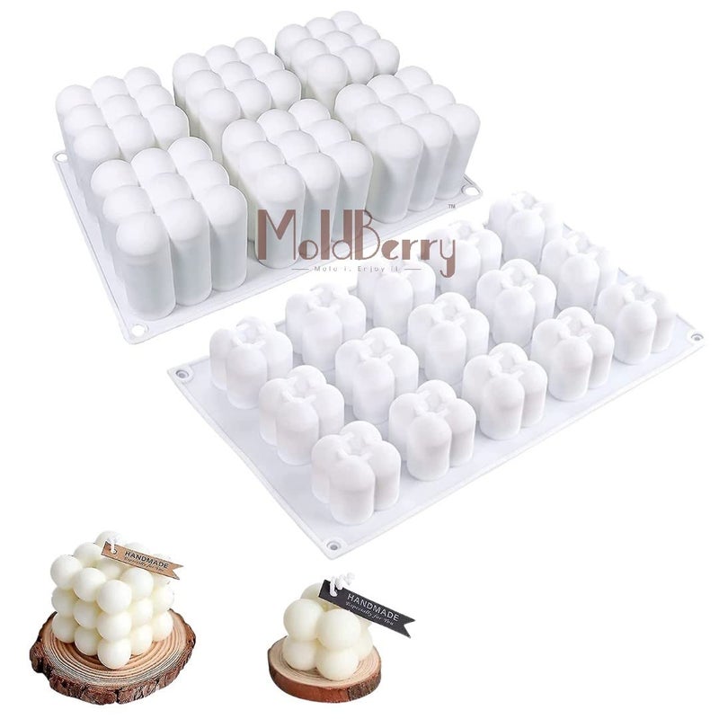 MoldBerry Silicone 15 Cavity 6 Cavity Bubble Cube Candle Mould for Candle Making Pack of 2