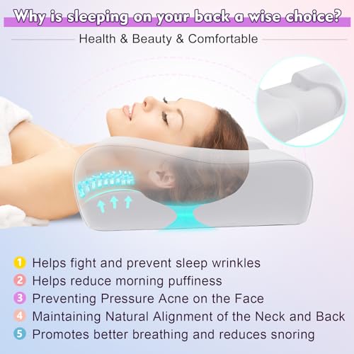 vamorry Anti Wrinkle Ergonomic Back Sleep Training Pillow: Cervical Memory Foam Anti Aging Beauty Pillow for Neck Pain Relief - Contoured Neck & Shoulder Support Flawless Face Pillow with Cooling Pllowcase - Image 5