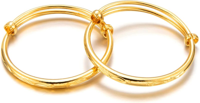 Ethlyn 2pcs/lot 18K Gold Plated Stars Kids Lucky Bangles &bracelets Birthday Christmas Gifts for baby boys and girls - Image 1