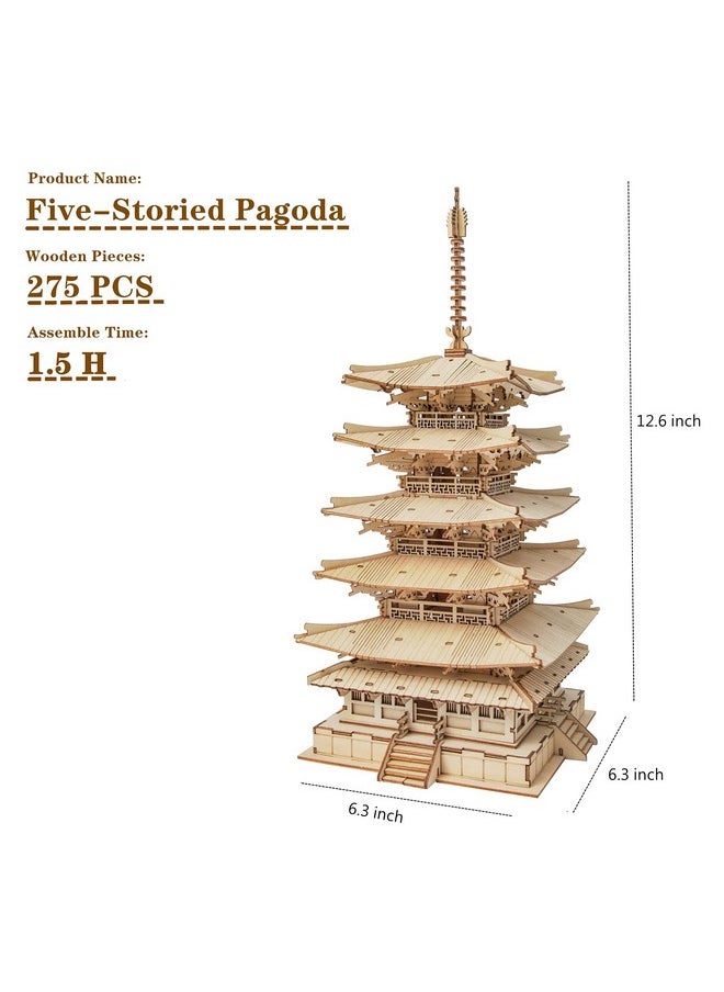 Robotime 3D Puzzle Wooden Craft Kits For Adults Diy Model Building Kit Best Gift For Kids (Five-Storied Pagoda)  - Image 3