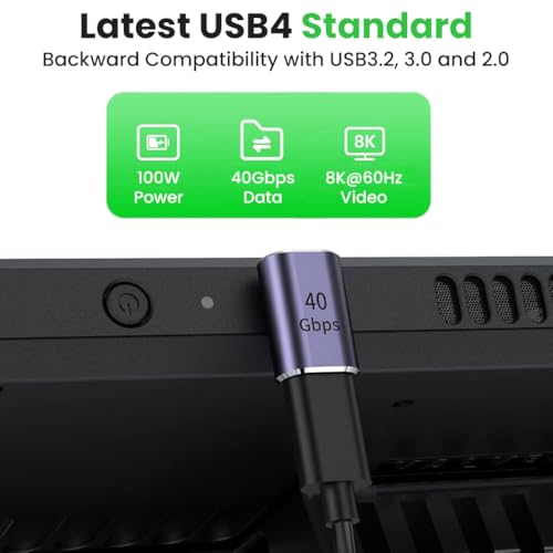 Verilux PD 100W Type C Adapter, 90 Degree Right Angle Type C Male to Female Adapter Support 40Gbps Fast Data Transmission & 8K@60Hz HD Video Output for iPhone 17/16/15, Galaxy S25/S24, Thunderbolt 4/3 - Image 5