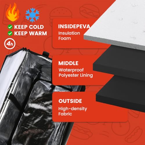 CIVJET Food Delivery Bag,Large Insulated Backpack for Doordash/Uber Eeats, Expandable Cooler Bags for Bike/Motorcycle with Reflective Strip and Cup Holders,Reusable Pizza Food Delivery Bag with Hand Straps - Image 4