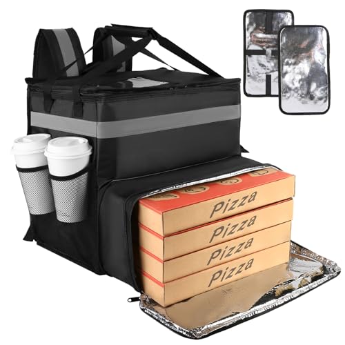 CIVJET Food Delivery Bag,Large Insulated Backpack for Doordash/Uber Eeats, Expandable Cooler Bags for Bike/Motorcycle with Reflective Strip and Cup Holders,Reusable Pizza Food Delivery Bag with Hand Straps - Image 1