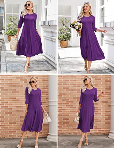 HOTOUCH Women's Elegant Round Neck 3/4 Sleeve Midi Dress (Purple M) - Image 4