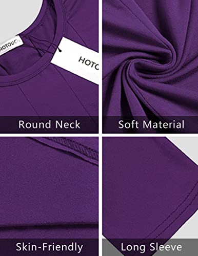 HOTOUCH Women's Elegant Round Neck 3/4 Sleeve Midi Dress (Purple M) - Image 5