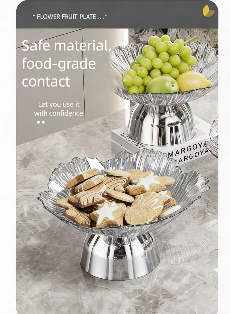 nehem 4 PCS Clear Serving Tray, Serving Plate, Elegant Floral Pattern Clear Trays, Spill-Proof Tray,Decorative Serving Tray for Candy, Fruit, Nuts & Desserts - Image 4