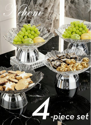 4 PCS Clear Serving Tray, Serving Plate, Elegant Floral Pattern Clear Trays, Spill-Proof Tray,Decorative Serving Tray for Candy, Fruit, Nuts & Desserts - view 2