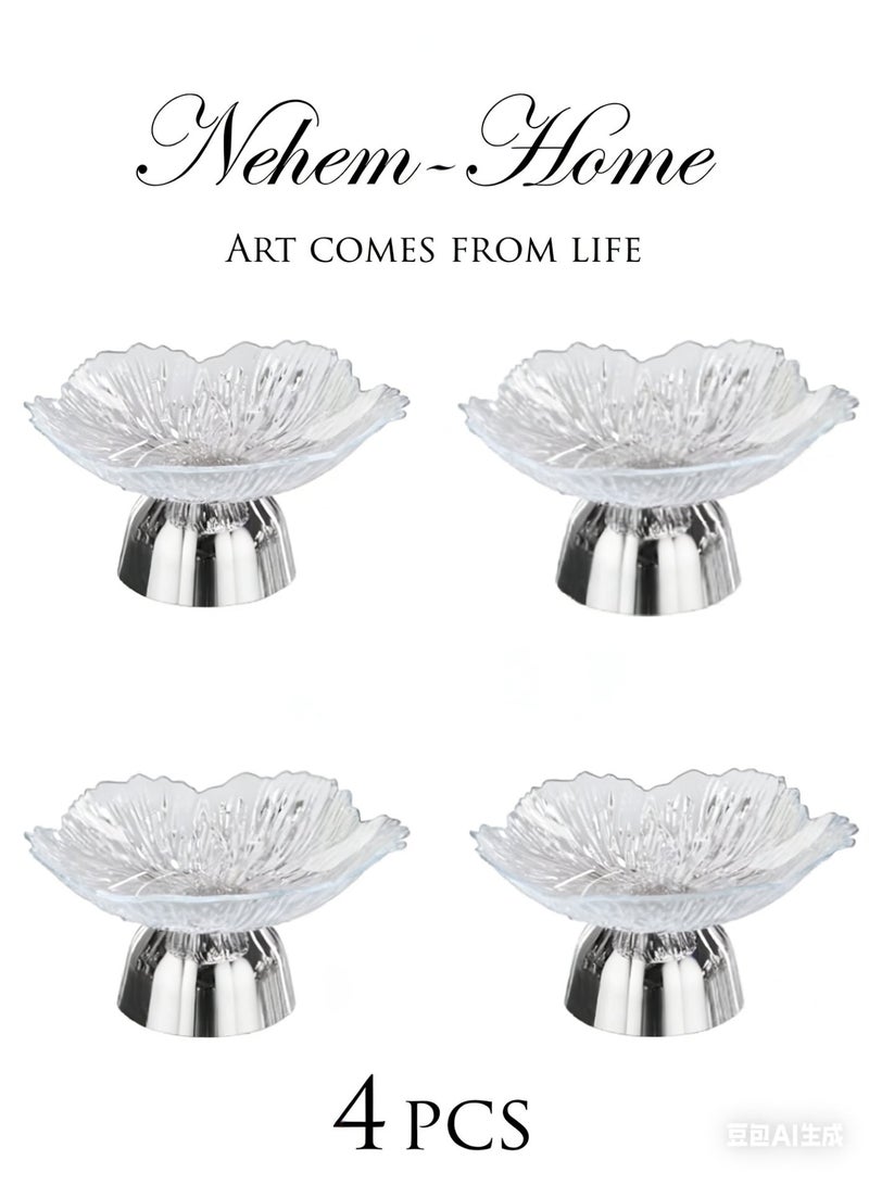 nehem 4 PCS Clear Serving Tray, Serving Plate, Elegant Floral Pattern Clear Trays, Spill-Proof Tray,Decorative Serving Tray for Candy, Fruit, Nuts & Desserts - Image 1
