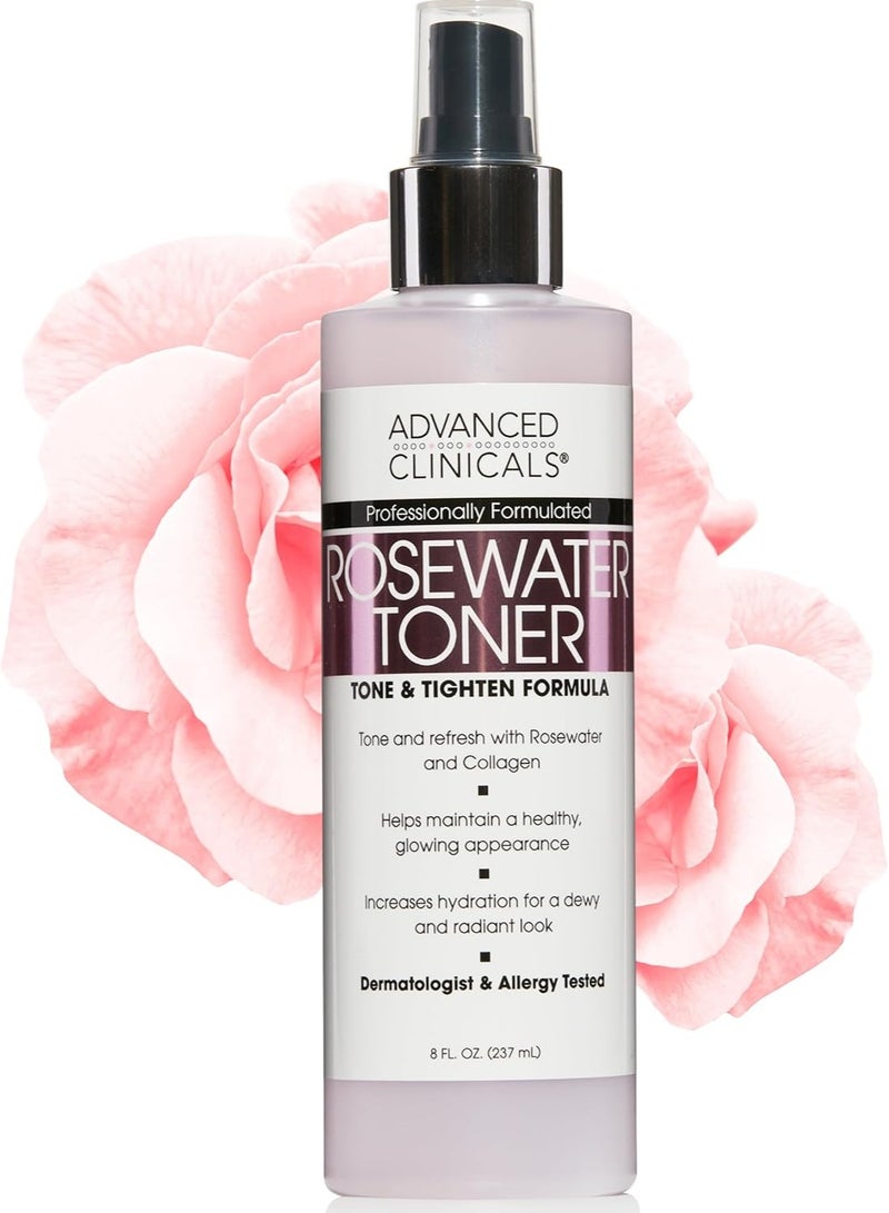 Advanced Clinicals Advanced Therapeutic Rosewater Toner 8 oz with Charcoal and Aloe Vera. The pH-balanced formula detoxifies, hydrates, and improves overall skin tone. Alcohol-free. (8 oz) - Image 1