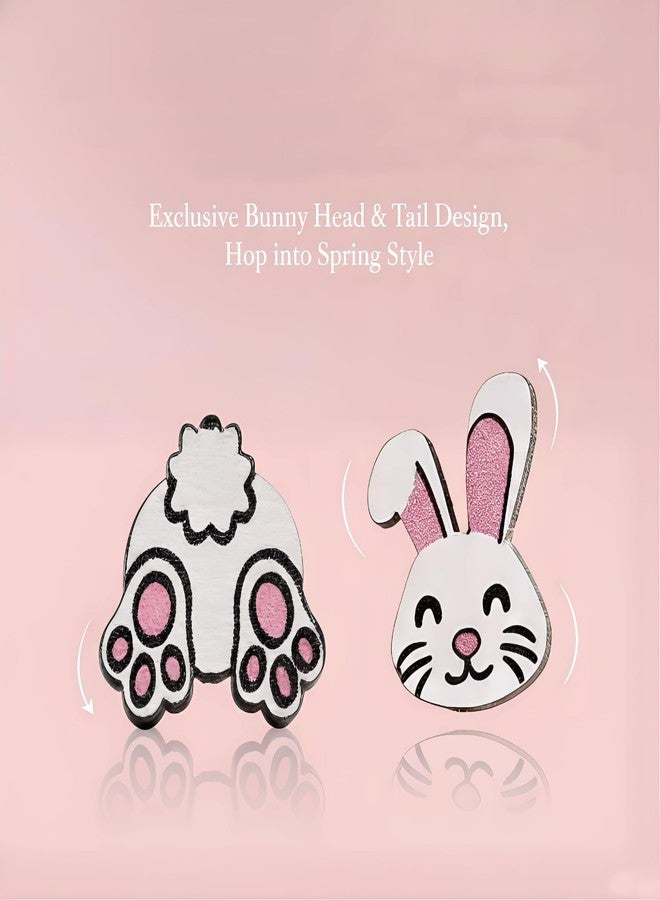 YLZZMDQSZ Easter Earrings for Women, Cute Bunny Earrings, Rabbit Earring Stud Set with One Ear and One Tail, Lightweight Wooden Easter Jewelry Gifts, Holiday Party Outfits, Costume Accessories - Image 5