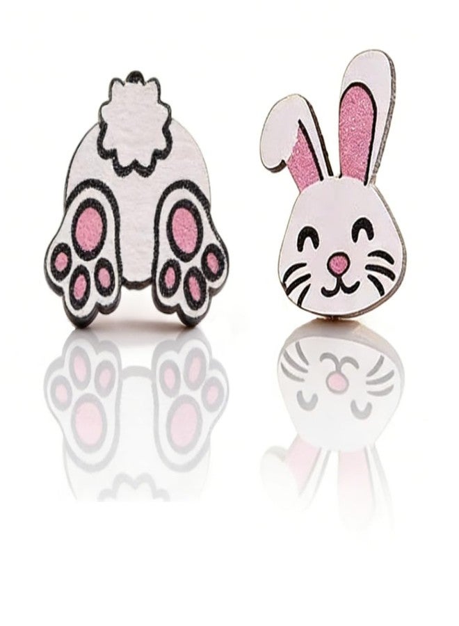 YLZZMDQSZ Easter Earrings for Women, Cute Bunny Earrings, Rabbit Earring Stud Set with One Ear and One Tail, Lightweight Wooden Easter Jewelry Gifts, Holiday Party Outfits, Costume Accessories - Image 1