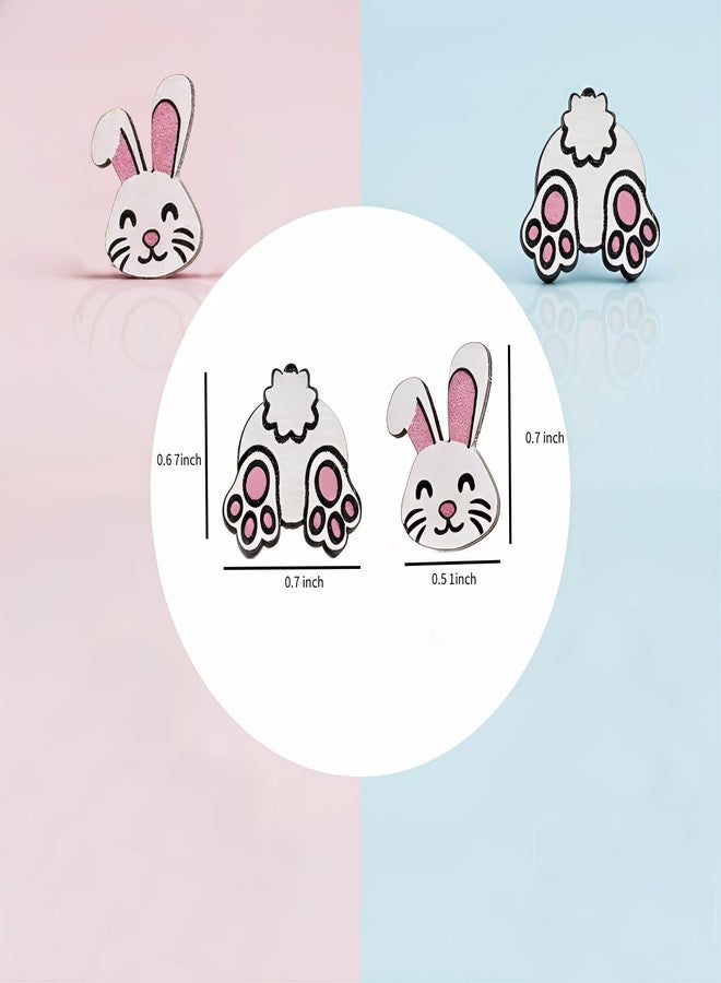YLZZMDQSZ Easter Earrings for Women, Cute Bunny Earrings, Rabbit Earring Stud Set with One Ear and One Tail, Lightweight Wooden Easter Jewelry Gifts, Holiday Party Outfits, Costume Accessories - Image 3