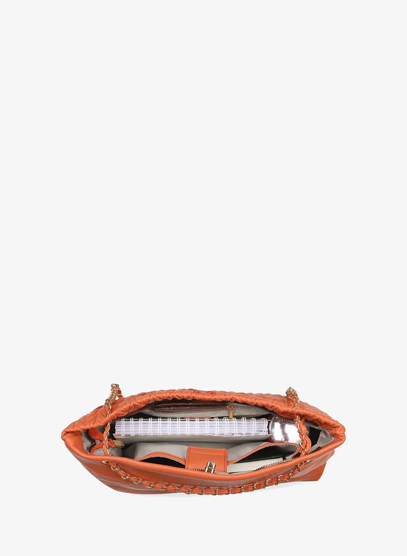 Globus  Orange Textured Twisted Lock Tote Bag for Women | Best Price UAE