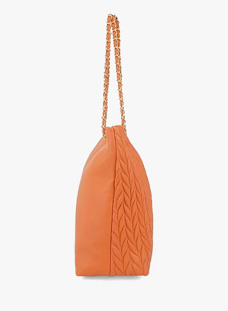 Globus  Orange Textured Twisted Lock Tote Bag for Women | Best Price UAE