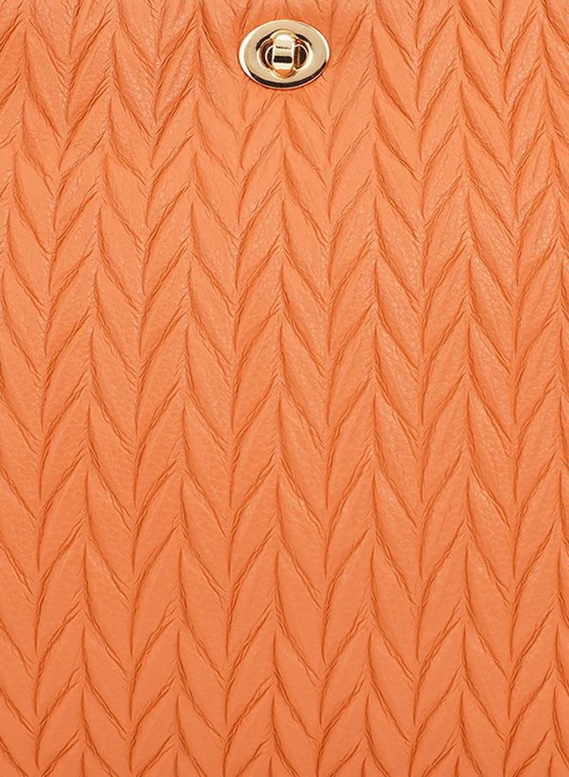 Globus  Orange Textured Twisted Lock Tote Bag for Women | Best Price UAE