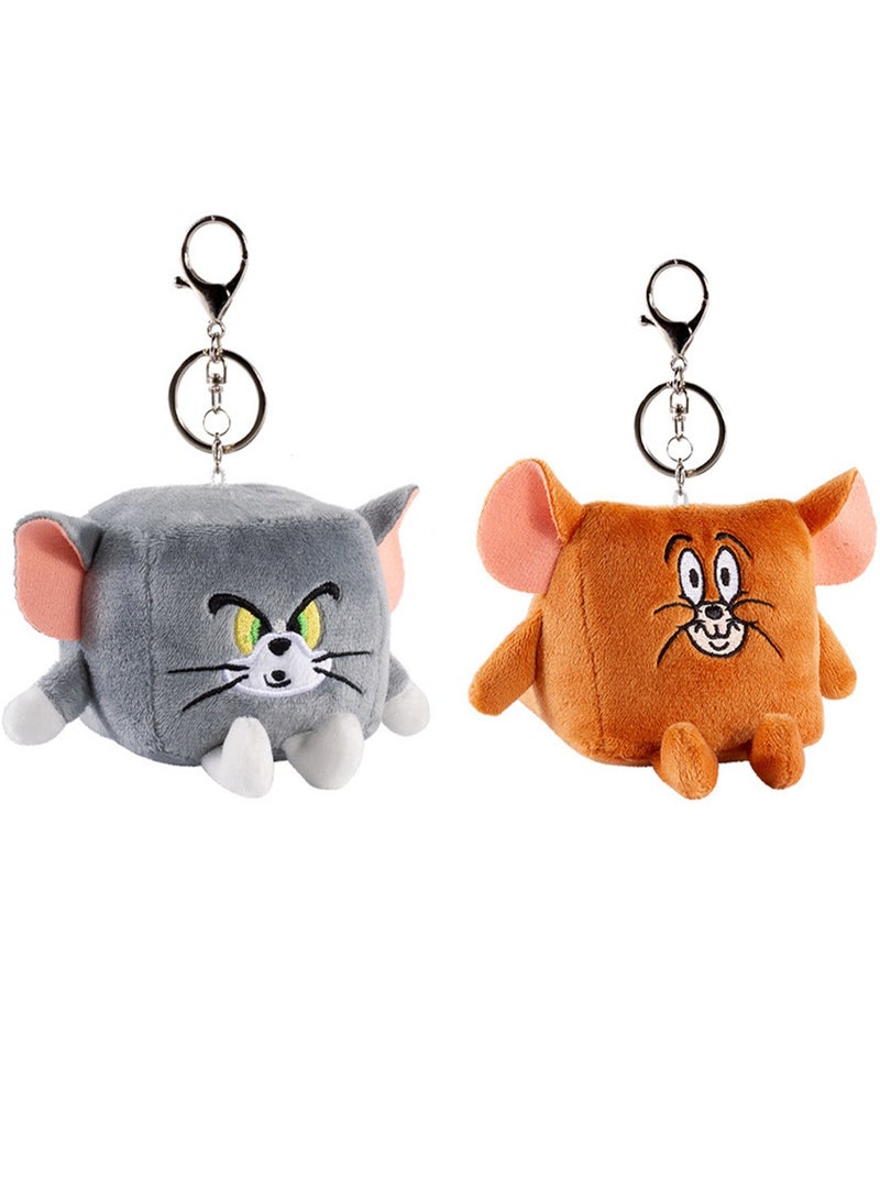 Generic 2-Piece Tom-Cat with Jerry-Mouse Stuffed Plush Toy Backpack Shoulder Bag Accessory Stuffed Animal Keychain Birthday Gift for Girls and Boys（8cm-Deformation Style） - Image 1