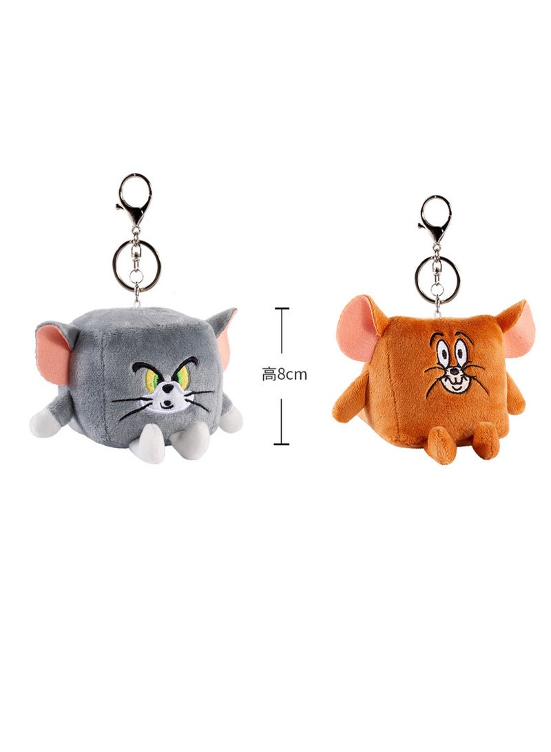 Generic 2-Piece Tom-Cat with Jerry-Mouse Stuffed Plush Toy Backpack Shoulder Bag Accessory Stuffed Animal Keychain Birthday Gift for Girls and Boys（8cm-Deformation Style） - Image 2
