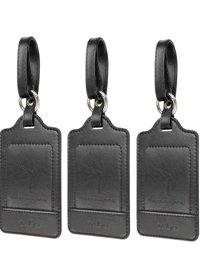 Luggage Tags, 3 Pack Premium PU Leahter Luggage Tags Privacy, Passport Holder Travel Suitcase Tag Case Organizer, PU Leahter Luggage Tags Privacy Protection Travel Bag Labels Suitcase Tags - Image 1
