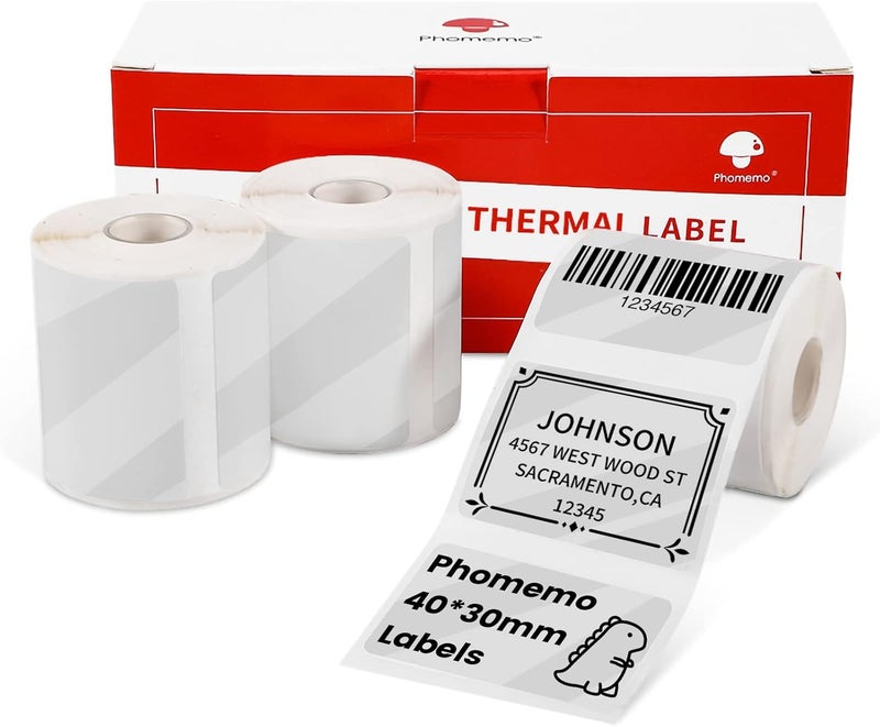 phomemo M110 M200 M220 M120 Multi-Purpose Transparent Square Self-Adhesive Label,1.57"X1.18"(40 X 30Mm), 230 Labels/Roll, Black On White Labelfor Small Business, Home, Office, 230 Labels/Roll, 3 Rolls - Image 1