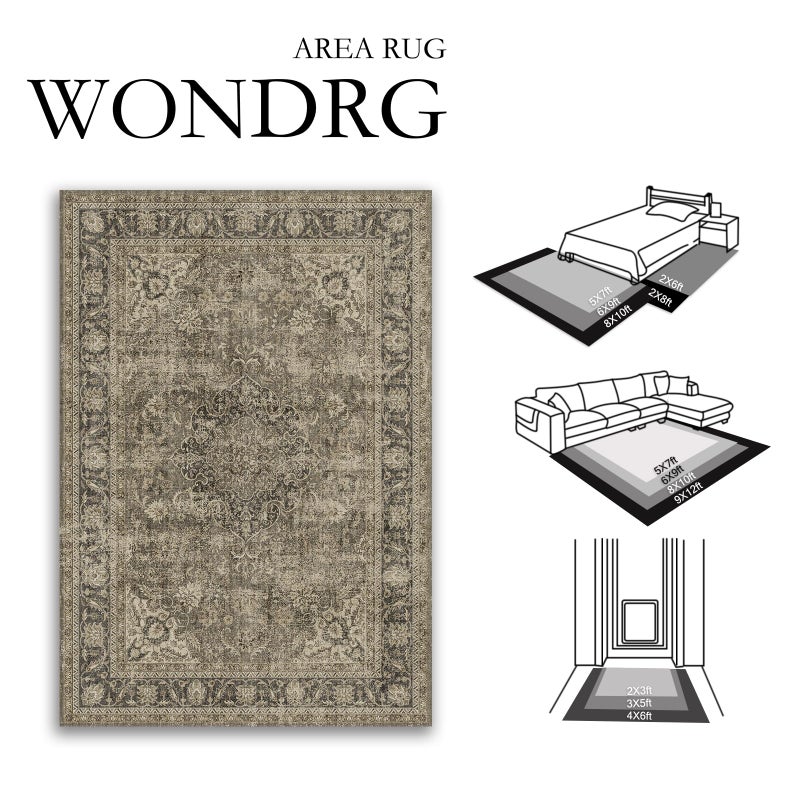 WondRg 8x10 Washable Brown Area Rug Vintage Living Room Bedroom Carpet Non-Slip Soft Low Pile Distressed Indoor Large Throw Rug for Dining Room Office - Image 2