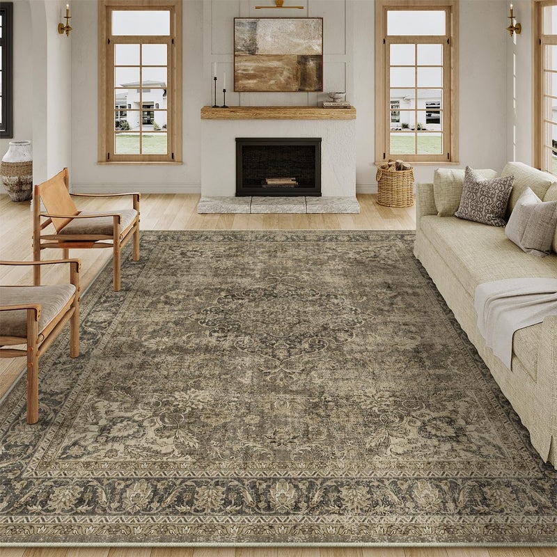 WondRg 8x10 Washable Brown Area Rug Vintage Living Room Bedroom Carpet Non-Slip Soft Low Pile Distressed Indoor Large Throw Rug for Dining Room Office - Image 5