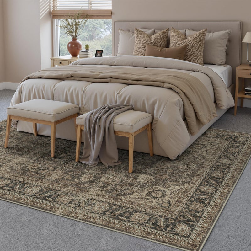 WondRg 8x10 Washable Brown Area Rug Vintage Living Room Bedroom Carpet Non-Slip Soft Low Pile Distressed Indoor Large Throw Rug for Dining Room Office - Image 3