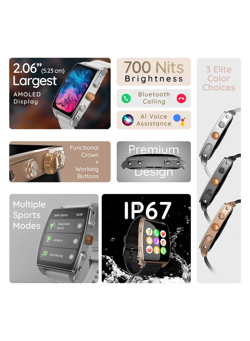 بيبل Mega 2.06" Smartwatch for Men and Women, AMOLED Display, Bluetooth Calling, Always On Display, SpO2, Heart Rate Monitoring, AI Voice Assistant, Multi-Sports Modes, Sleep Tracking, Alarm & Notifications