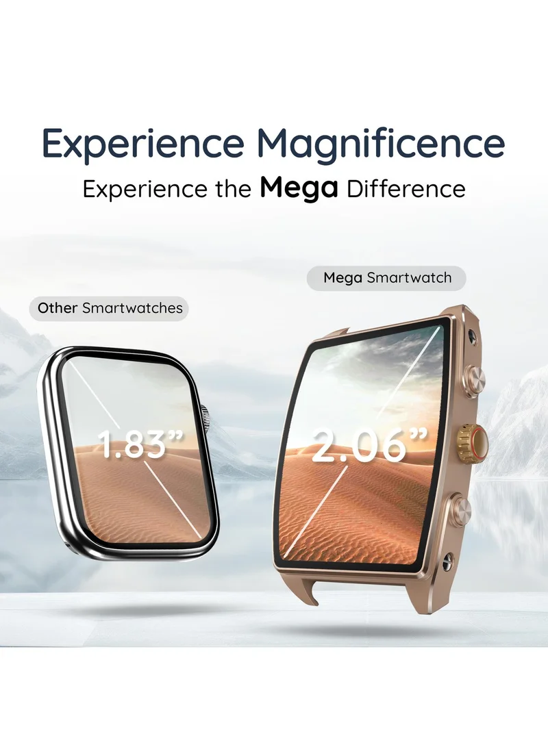 بيبل Mega 2.06" Smartwatch for Men and Women, AMOLED Display, Bluetooth Calling, Always On Display, SpO2, Heart Rate Monitoring, AI Voice Assistant, Multi-Sports Modes, Sleep Tracking, Alarm & Notifications