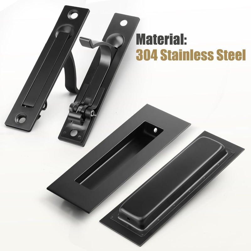 HBL ' 2 Pack | Pocket Door Hardware Set – 4 Recessed Flush Finger Pulls & 2 Edge Pull, Made of 304 Stainless Steel, Template Included, Black. - Image 2