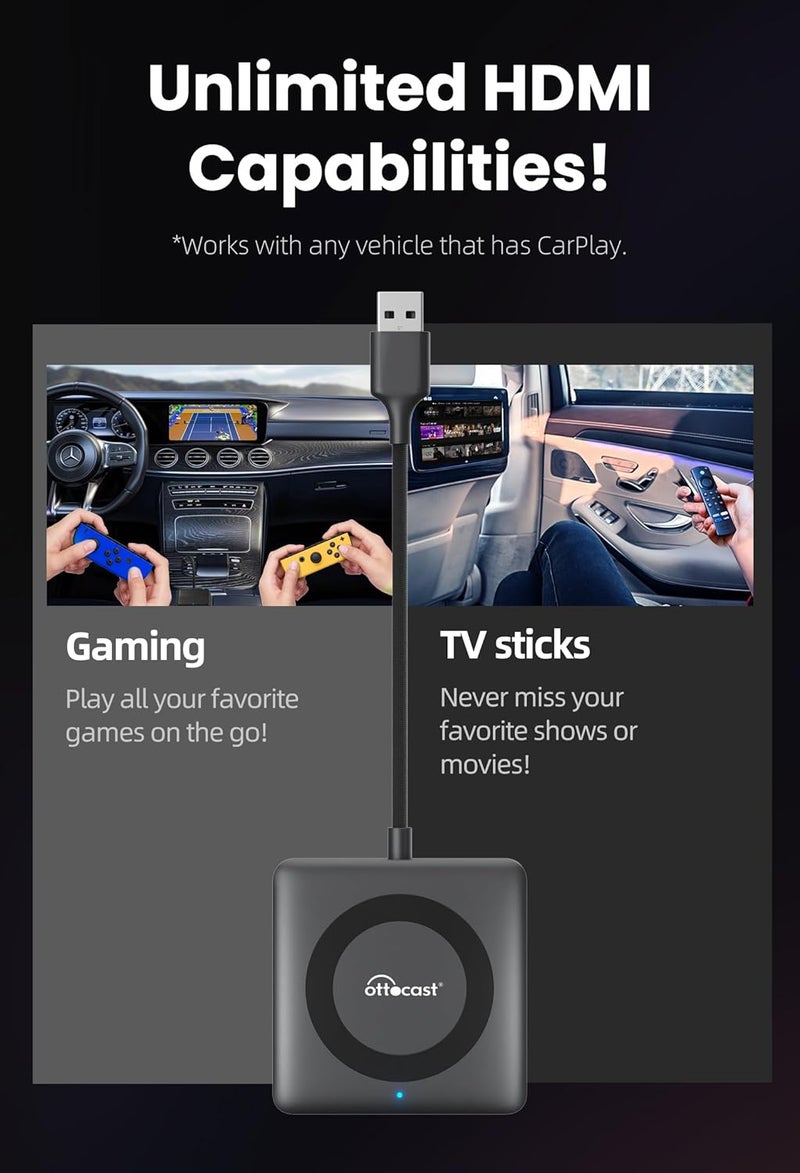 OTTOCAST Car TV Mate Pro & Wireless Carplay Adapter 2-in-1 - Plug & Play, Fast, No Latency - Image 3